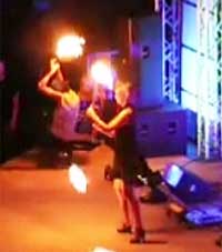 Live On Stage - Fire Artists Spinning and Twirling