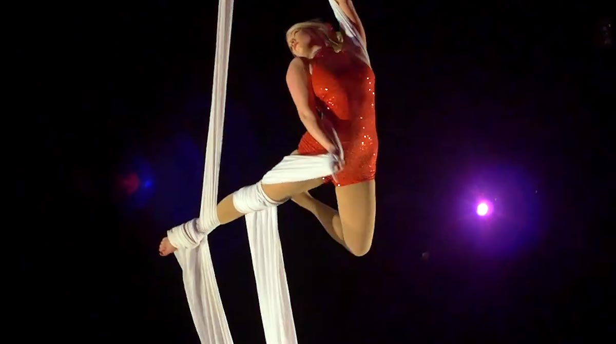 Female Aerial Silk Artist in the Aerial Circus Show