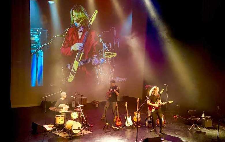 On Stage with Green Light Booking Double Neck Guitarist