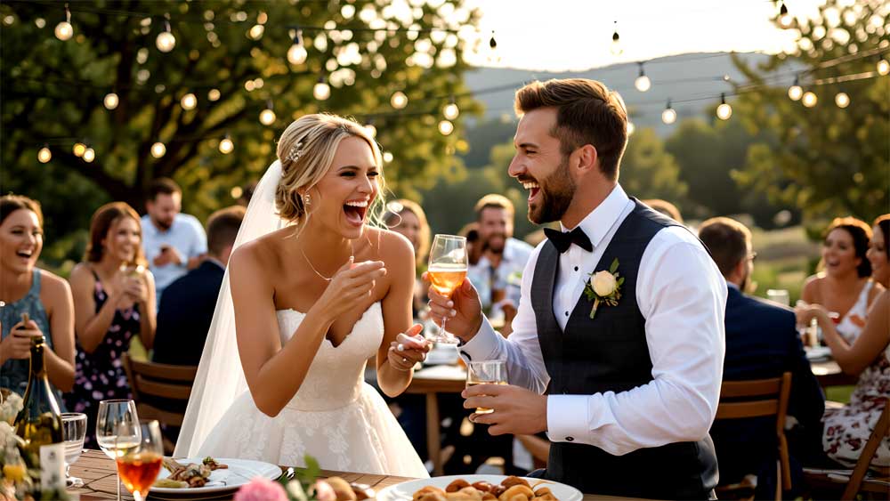 A Wedding Couple Celebrating at Their Wedding Reception in California